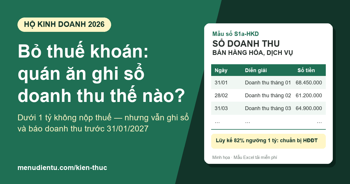 Sổ doanh thu mẫu S1a-HKD cho quán ăn sau khi bỏ thuế khoán năm 2026